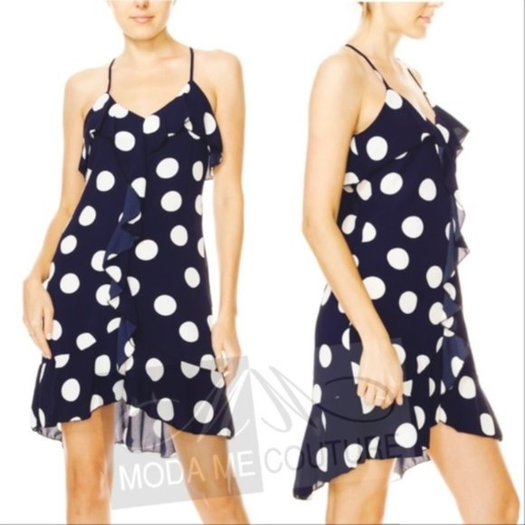 Navy Blue Polka-Dot Dress - Picture 2 of 5